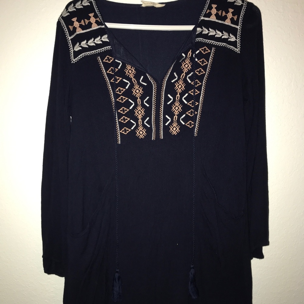 navy blue dress with aztec print